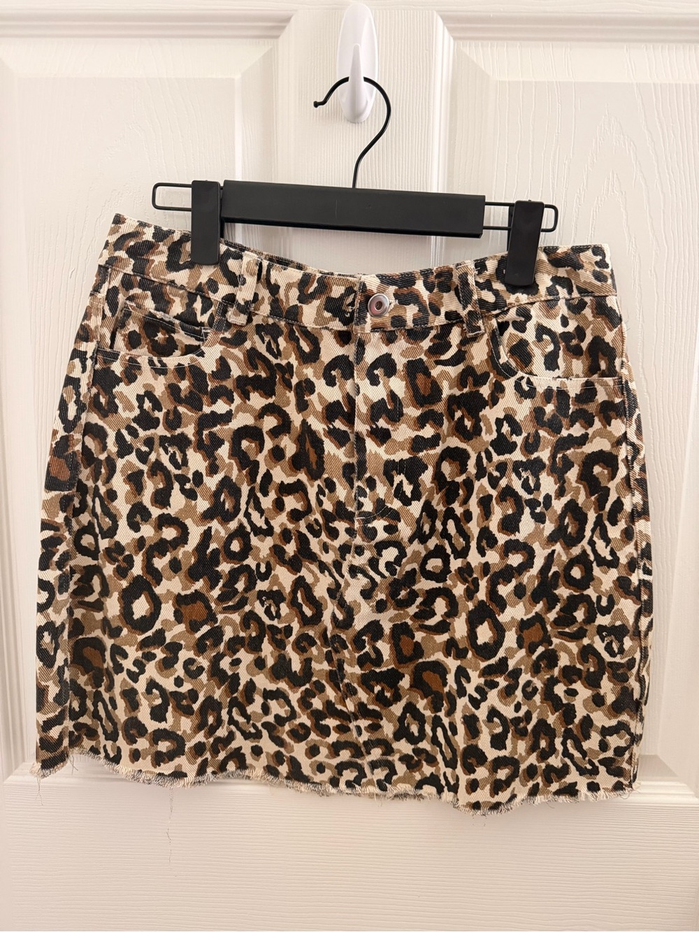 Umgee Leopard Print Denim Mini Skirt - Brown Animal Print